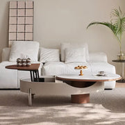 46.8'' Modern Lift-Top Coffee Table with Sintered Stone Top & Wood Base Sculptural Curved Design with Hidden Storage
